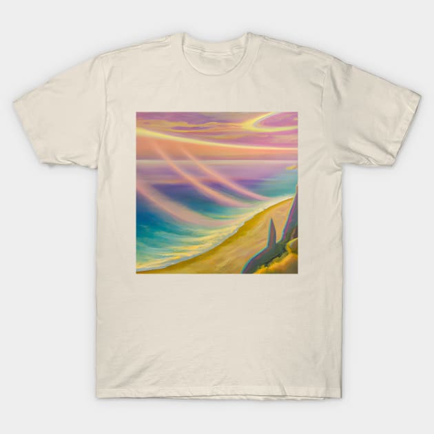 Fantasy Cartoon Beach Sunset T-Shirt by druidwolfart